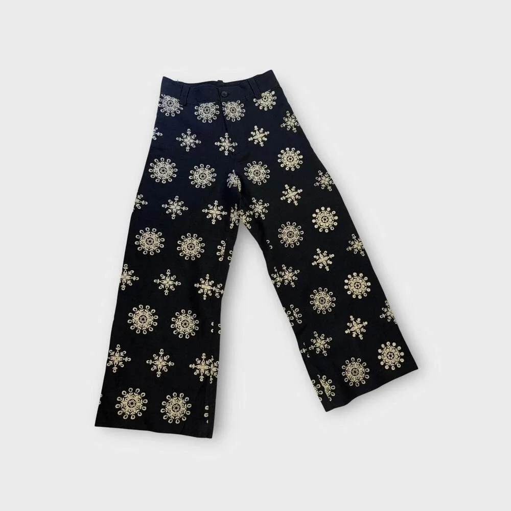 ZARA‎ WOMAN HIGH-WAIST WIDE-LEG EMBROIDERED CULOTTES PANT NAVY BLUE  S XS 28